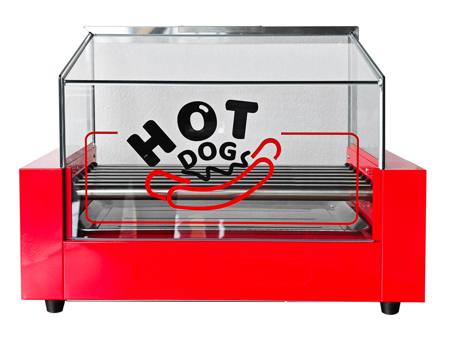 Commercial Hot Dog Roller Machine – 7 Non-Stick Rollers, Glass Hood & Drip Tray