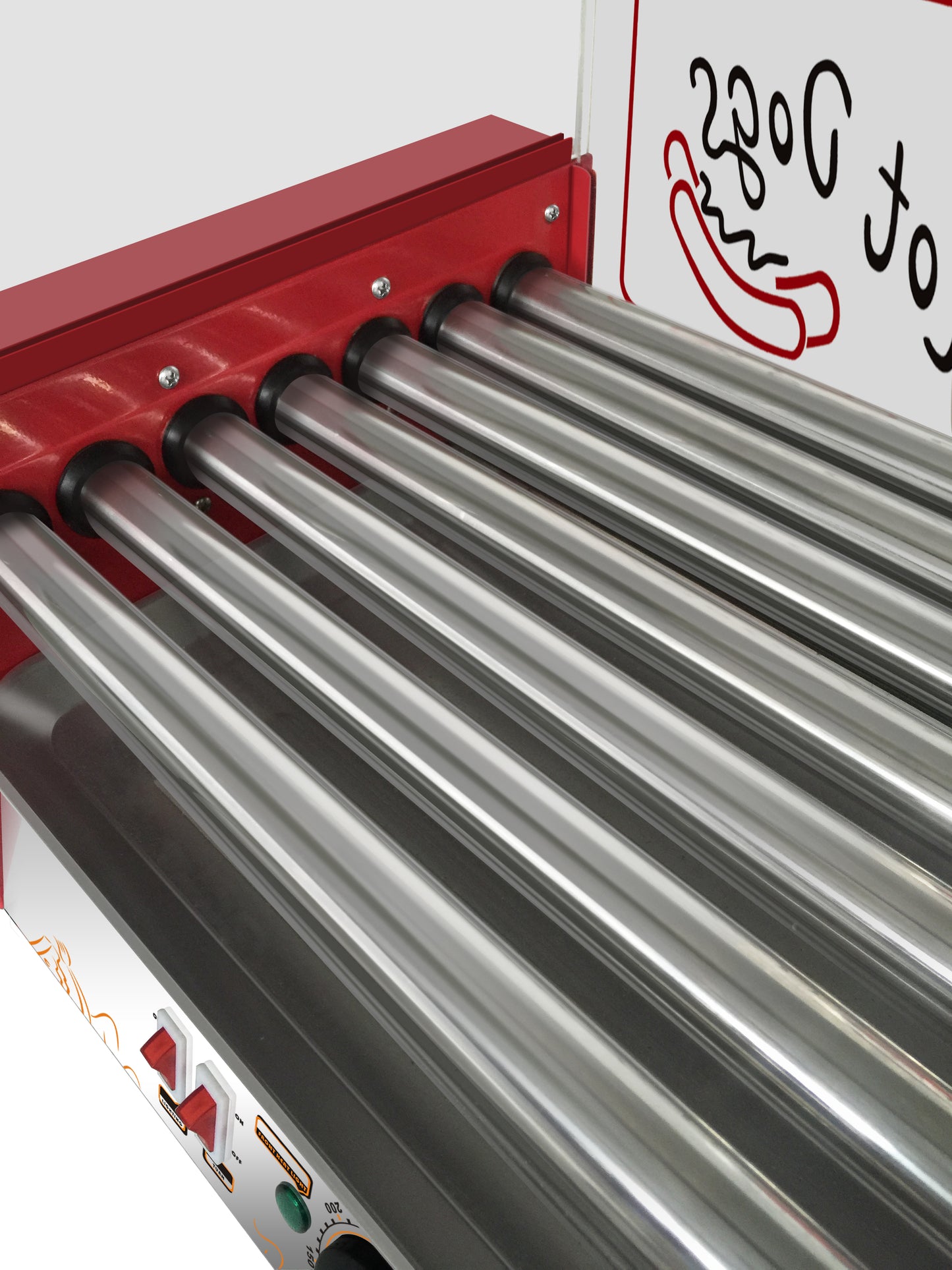 Commercial Hot Dog Roller Machine – 7 Non-Stick Rollers, Glass Hood & Drip Tray