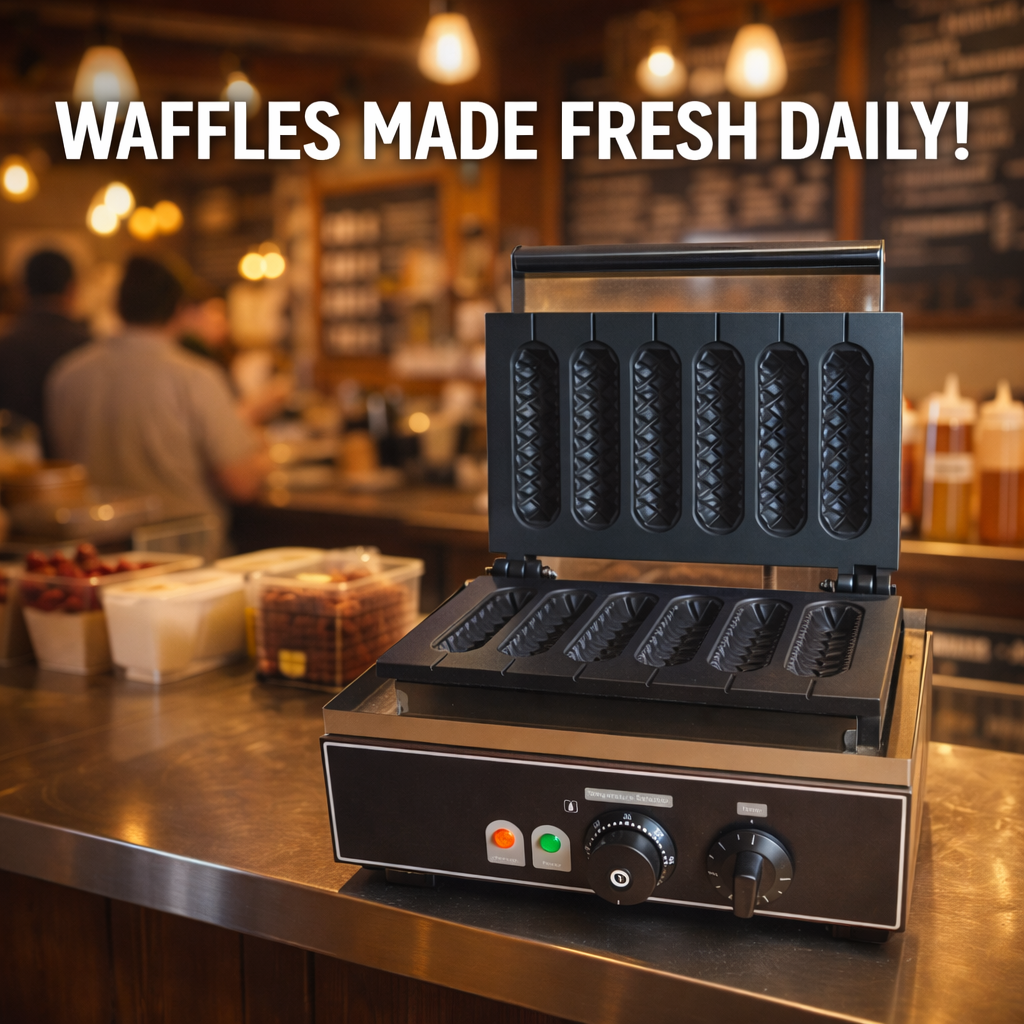 Commercial Heavy Duty Waffle Hot Dog Maker – 6 Stick Lolly Shape Waffles