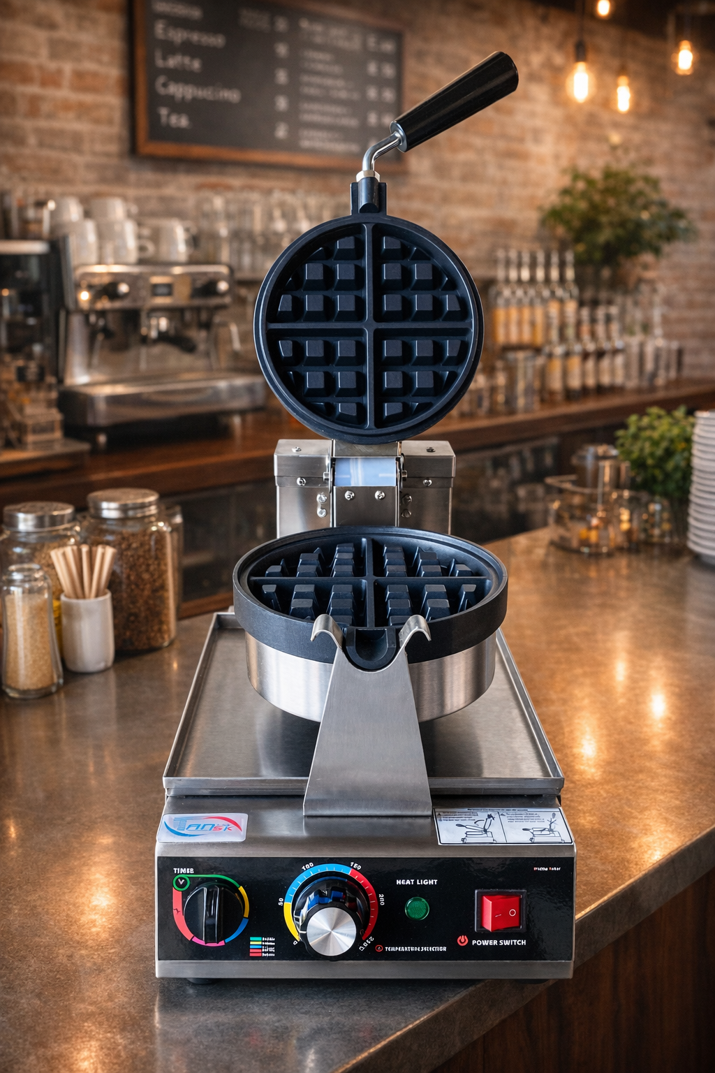 Commercial Heavy Duty Round Waffle Maker – Stainless Steel Electric Waffle Iron