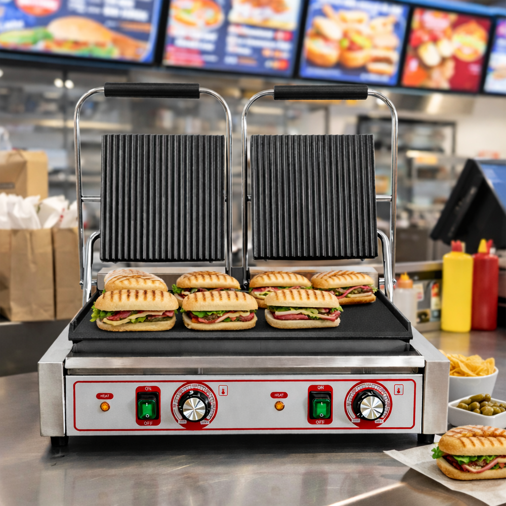 Commercial Double Contact Panini & Toastie Grill – Heavy Duty Baguette Press Machine