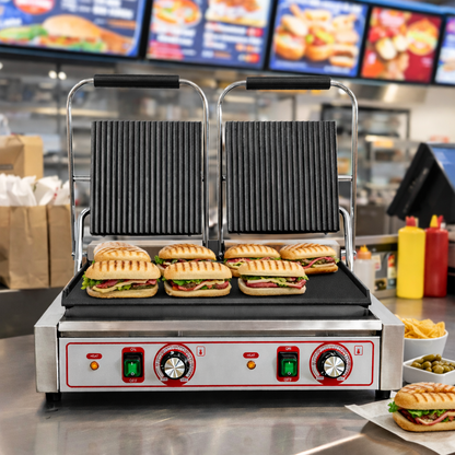 Commercial Double Contact Panini & Toastie Grill – Heavy Duty Baguette Press Machine