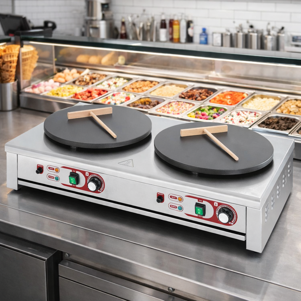 Commercial Double Electric Flatbread & Crepe Maker – Crepes, Pancakes, Paratha, Naan, Roti, Tortilla