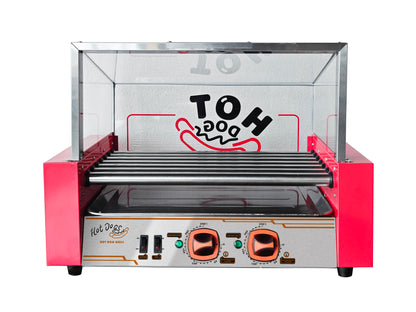 Commercial Hot Dog Roller Machine – 7 Non-Stick Rollers, Glass Hood & Drip Tray