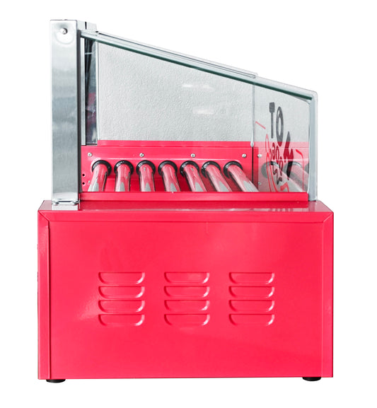 Commercial Hot Dog Roller Machine – 7 Non-Stick Rollers, Glass Hood & Drip Tray