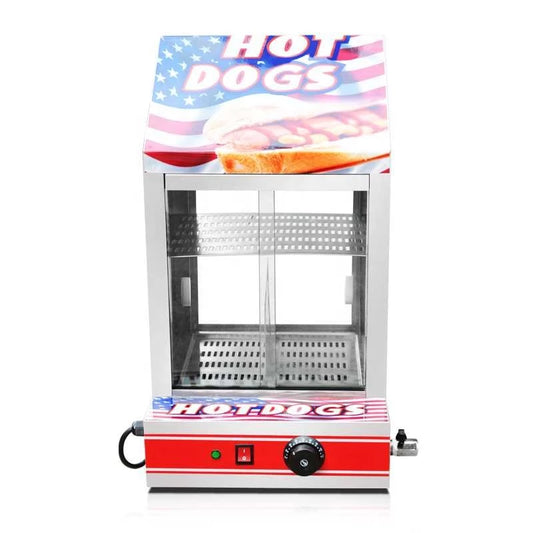 Hot Dog Steamer Commercial Electric Hotdog Machine Glass Doors & Bun Warmer