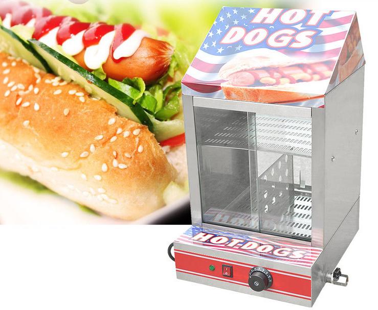 Hot Dog Steamer Commercial Electric Hotdog Machine Glass Doors & Bun Warmer