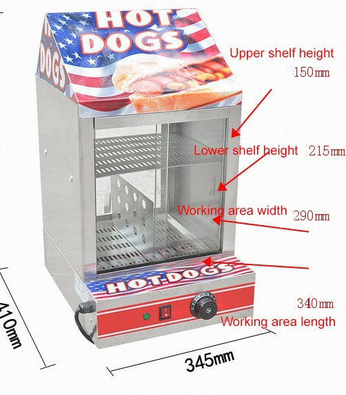 Hot Dog Steamer Commercial Electric Hotdog Machine Glass Doors & Bun Warmer